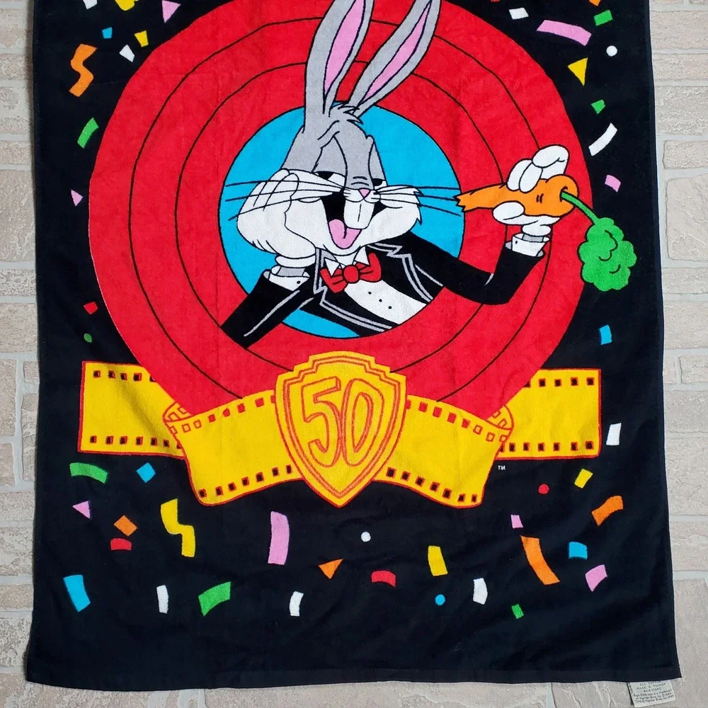 Vintage‎ 1989 Bugs Bunny 50th Anniversary Beach Towel Franco Looney Tunes 29x57